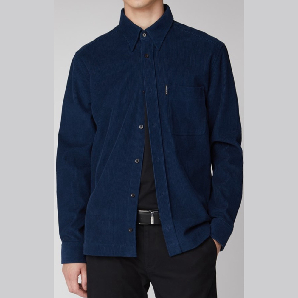 Ben Sherman Corduroy Overshirt Navy Blue Men’s Large Cotton Chest Pocket